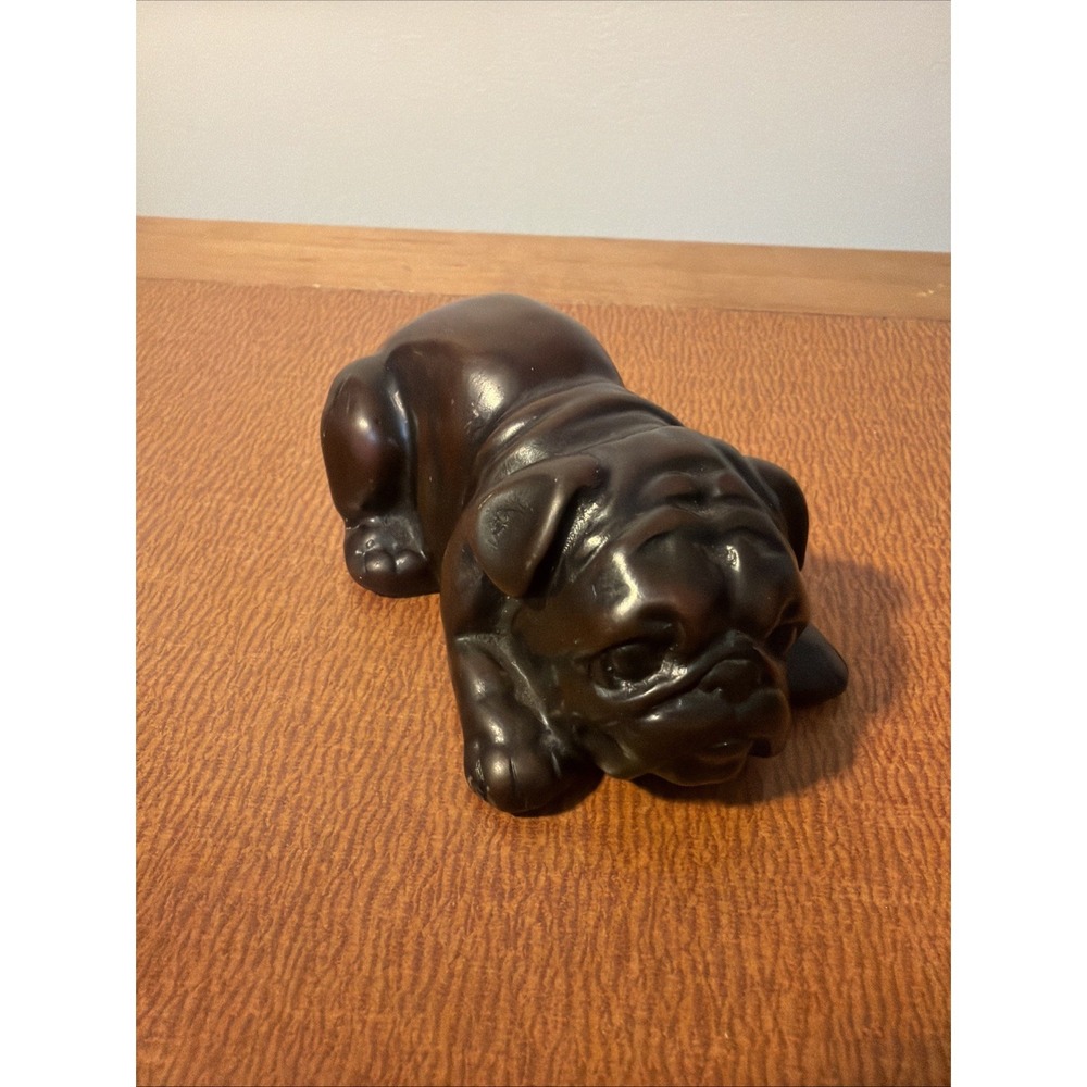 Bulldog Figurine Brown Solid Resin Old English Unmarked Unsigned 4 Inches Long.